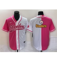 Men Pittsburgh Steelers White Pink Split Team Big Logo Cool Base Stitched Baseball Jersey