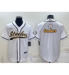 Men Pittsburgh Steelers White Team Big Logo With Patch Cool Base Stitched Baseball Jersey