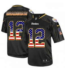 Mens Nike Pittsburgh Steelers 12 Terry Bradshaw Elite Black USA Flag Fashion NFL Jersey