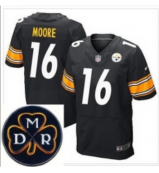Men's Nike Pittsburgh Steelers #16 Lance Moore Black Team Color NFL Elite MDR Dan Rooney Patch Jersey