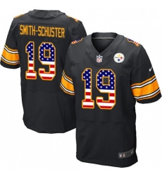 Mens Nike Pittsburgh Steelers 19 JuJu Smith Schuster Elite Black Home USA Flag Fashion NFL Jersey