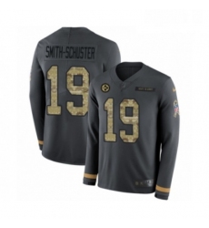 Mens Nike Pittsburgh Steelers 19 JuJu Smith Schuster Limited Black Salute to Service Therma Long Sleeve NFL Jersey