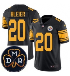 Men's Nike Pittsburgh Steelers #20 Rocky Bleier Elite Black Rush NFL MDR Dan Rooney Patch Jersey