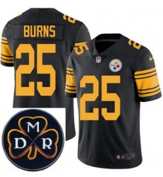 Men's Nike Pittsburgh Steelers #25 Artie Burns Elite Black Rush NFL MDR Dan Rooney Patch Jersey