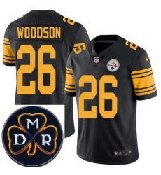 Men's Nike Pittsburgh Steelers #26 Rod Woodson Elite Black Rush NFL MDR Dan Rooney Patch Jersey