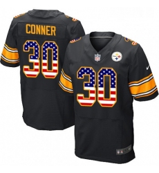 Mens Nike Pittsburgh Steelers 30 James Conner Elite Black Home USA Flag Fashion NFL Jersey