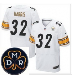 Men's Nike Pittsburgh Steelers #32 Franco Harris White NFL Elite MDR Dan Rooney Patch Jersey
