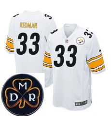 Men's Nike Pittsburgh Steelers #33 Isaac Redman White Elite MDR Dan Rooney Patch Jerseys