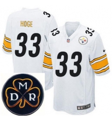 Men's Nike Pittsburgh Steelers #33 Merril Hoge Elite White NFL MDR Dan Rooney Patch Jersey