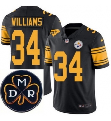 Men's Nike Pittsburgh Steelers #34 DeAngelo Williams Elite Black Rush NFL MDR Dan Rooney Patch Jersey