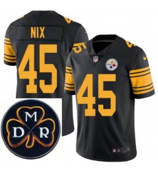 Men's Nike Pittsburgh Steelers #45 Roosevelt Nix Elite Black Rush NFL MDR Dan Rooney Patch Jersey