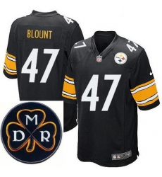 Men's Nike Pittsburgh Steelers #47 Mel Blount Elite Black NFL MDR Dan Rooney Patch Jersey