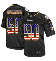 Mens Nike Pittsburgh Steelers 50 Ryan Shazier Elite Black USA Flag Fashion NFL Jersey