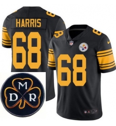 Men's Nike Pittsburgh Steelers #68 Ryan Harris Elite Black Rush NFL MDR Dan Rooney Patch Jersey