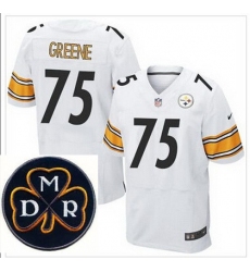 Men's Nike Pittsburgh Steelers #75 Joe Greene White NFL Elite MDR Dan Rooney Patch Jersey