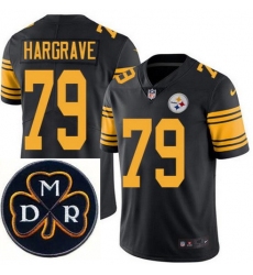 Men's Nike Pittsburgh Steelers #79 Javon Hargrave Elite Black Rush NFL MDR Dan Rooney Patch Jersey