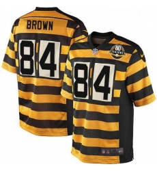 Mens Nike Pittsburgh Steelers 84 Antonio Brown Game YellowBlack Alternate 80TH Anniversary Throwback NFL Jersey