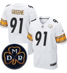 Men's Nike Pittsburgh Steelers #91 Kevin Greene White Stitched NFL Elite MDR Dan Rooney Patch Jersey