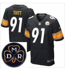 Men's Nike Pittsburgh Steelers #91 Stephon Tuitt Black Team Color Stitched NFL Elite MDR Dan Rooney Patch Jersey