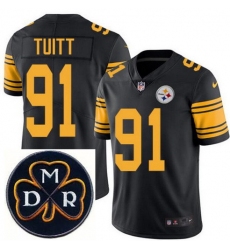 Men's Nike Pittsburgh Steelers #91 Stephon Tuitt Elite Black Rush NFL MDR Dan Rooney Patch Jersey