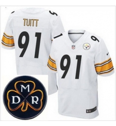 Men's Nike Pittsburgh Steelers #91 Stephon Tuitt White Stitched NFL Elite MDR Dan Rooney Patch Jersey