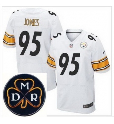 Men's Nike Pittsburgh Steelers #95 Jarvis Jones White NFL Elite MDR Dan Rooney Patch Jersey