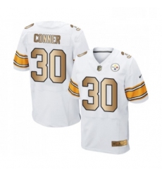 Mens Pittsburgh Steelers 30 James Conner Elite White Gold Football Jersey