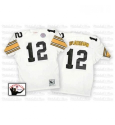 Mitchell And Ness Pittsburgh Steelers 12 Terry Bradshaw White Authentic Throwback NFL Jersey