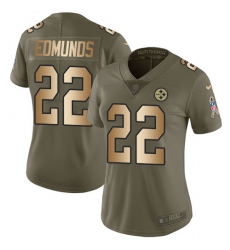 Nike Steelers #22 Terrell Edmunds Olive Gold Womens Stitched NFL Limited 2017 Salute to Service Jersey
