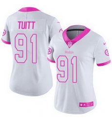 Nike Steelers #91 Stephon Tuitt White Pink Womens Stitched NFL Limited Rush Fashion Jersey