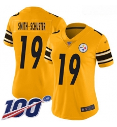 Steelers #19 JuJu Smith Schuster Gold Women Stitched Football Limited Inverted Legend 100th Season Jersey