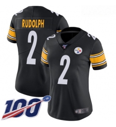 Steelers #2 Mason Rudolph Black Team Color Women Stitched Football 100th Season Vapor Limited Jersey