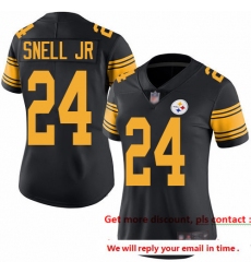 Steelers 24 Benny Snell Jr  Black Women Stitched Football Limited Rush Jersey