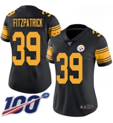 Steelers #39 Minkah Fitzpatrick Black Women Stitched Football Limited Rush 100th Season Jersey