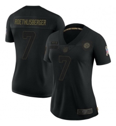 Women Pittsburgh Steelers 7 Ben Roethlisberger Black Limited 2020 Salute To Service Jersey