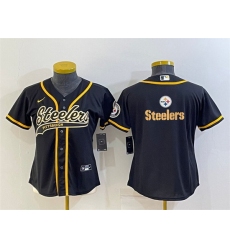 Women Pittsburgh Steelers Black Team Big Logo With Patch Cool Base Stitched Baseball Jersey