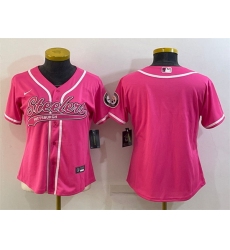 Women Pittsburgh Steelers Blank Pink With Patch Cool Base Stitched Baseball Jersey
