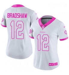 Womens Nike Pittsburgh Steelers 12 Terry Bradshaw Limited WhitePink Rush Fashion NFL Jersey