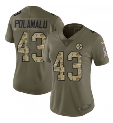 Womens Nike Pittsburgh Steelers 43 Troy Polamalu Limited OliveCamo 2017 Salute to Service NFL Jersey