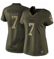 Womens Nike Pittsburgh Steelers 7 Ben Roethlisberger Elite Green Salute to Service NFL Jersey
