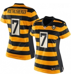 Womens Nike Pittsburgh Steelers 7 Ben Roethlisberger Elite YellowBlack Alternate 80TH Anniversary Throwback NFL Jersey