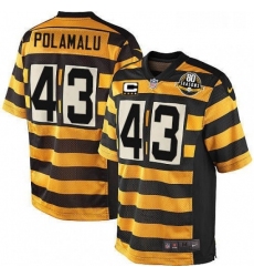 Youth Nike Pittsburgh Steelers 43 Troy Polamalu Elite YellowBlack Alternate 80TH Anniversary Throwback C Patch NFL Jersey
