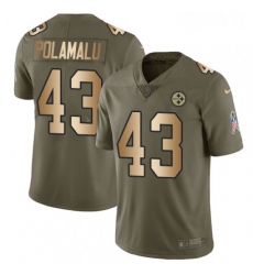 Youth Nike Pittsburgh Steelers 43 Troy Polamalu Limited OliveGold 2017 Salute to Service NFL Jersey