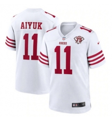 Men San Francisco 49ers 11 Brandon Aiyuk 2022 New White With 75th Anniverseray Patch Stitched Game Jersey
