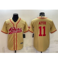 Men San Francisco 49ers 11 Brandon Aiyuk Gold With Patch Cool Base Stitched Baseball Jersey