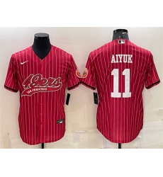 Men San Francisco 49ers 11 Brandon Aiyuk Red With Patch Cool Base Stitched Baseball Jersey