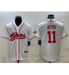 Men San Francisco 49ers 11 Brandon Aiyuk White With Patch Cool Base Stitched Baseball Jersey