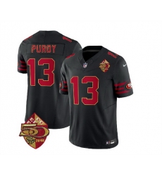 Men San Francisco 49ers 13 Brock Purdy Black 2023 F U S E  50th Patch Throwback Stitched Football Jersey