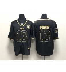 Men San Francisco 49ers 13 Brock Purdy Black Gold With 75th Anniversary Patch Stitched Jersey