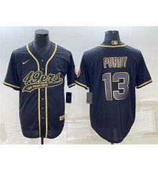 Men San Francisco 49ers 13 Brock Purdy Black Gold With Patch Cool Base Stitched Baseball Jersey